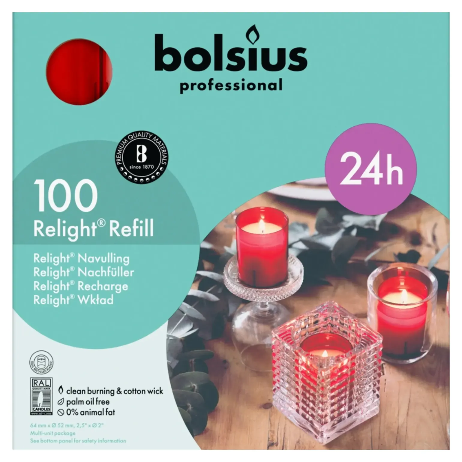 Bolsius Relight Navulling Rood 30 uur (80 stuks)